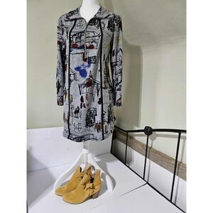 Artex Abstract Print Zip Front Dress | Made in Canada | Size L / G